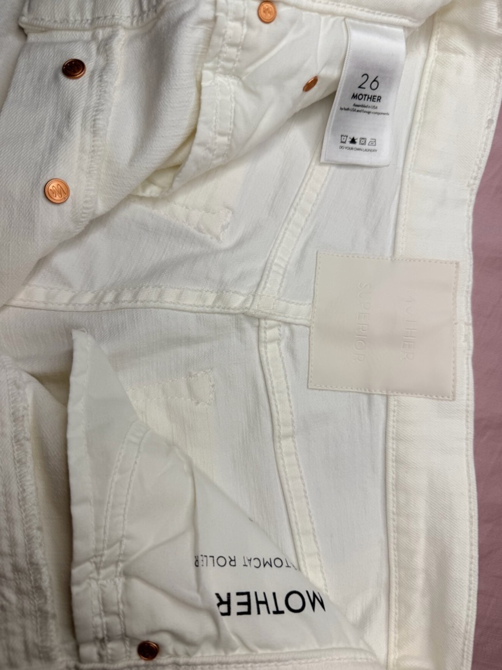 MOTHER White Denim Jeans with Copper Rivets